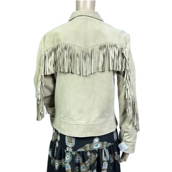 Lauren Ralph Lauren Womens Fringe Trim Goat Suede Jacket In Camel - Picture 2 of 6